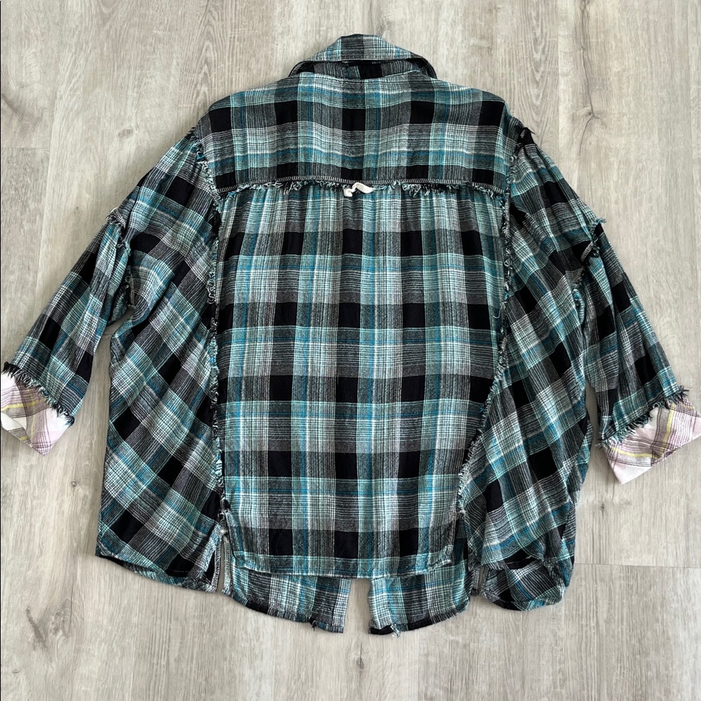 Free People Intimately Flannel Button Shirt Oversized Plaid Capri Pants Set S XS - Picture 4 of 16